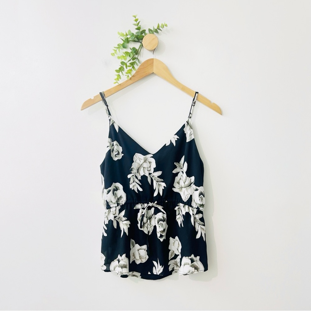 Aritzia Babaton Black Floral Peplum Warren Camisole Top